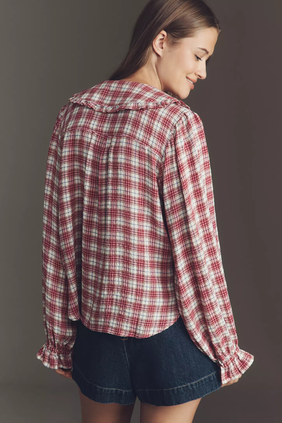 the keira collared button-front blouse by pilcro long-sleeve plaid edition