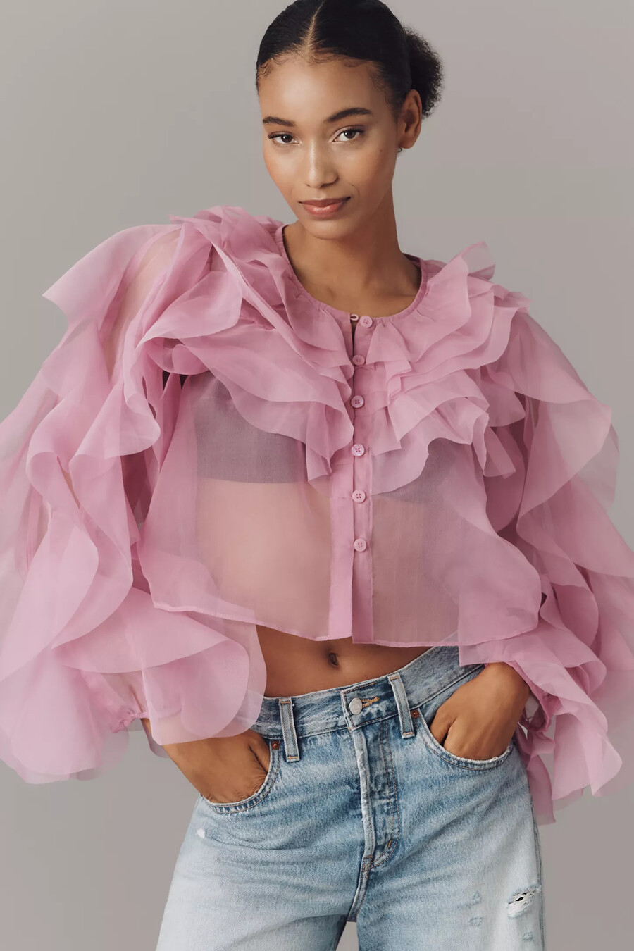 maeve organza ruffled sheer top