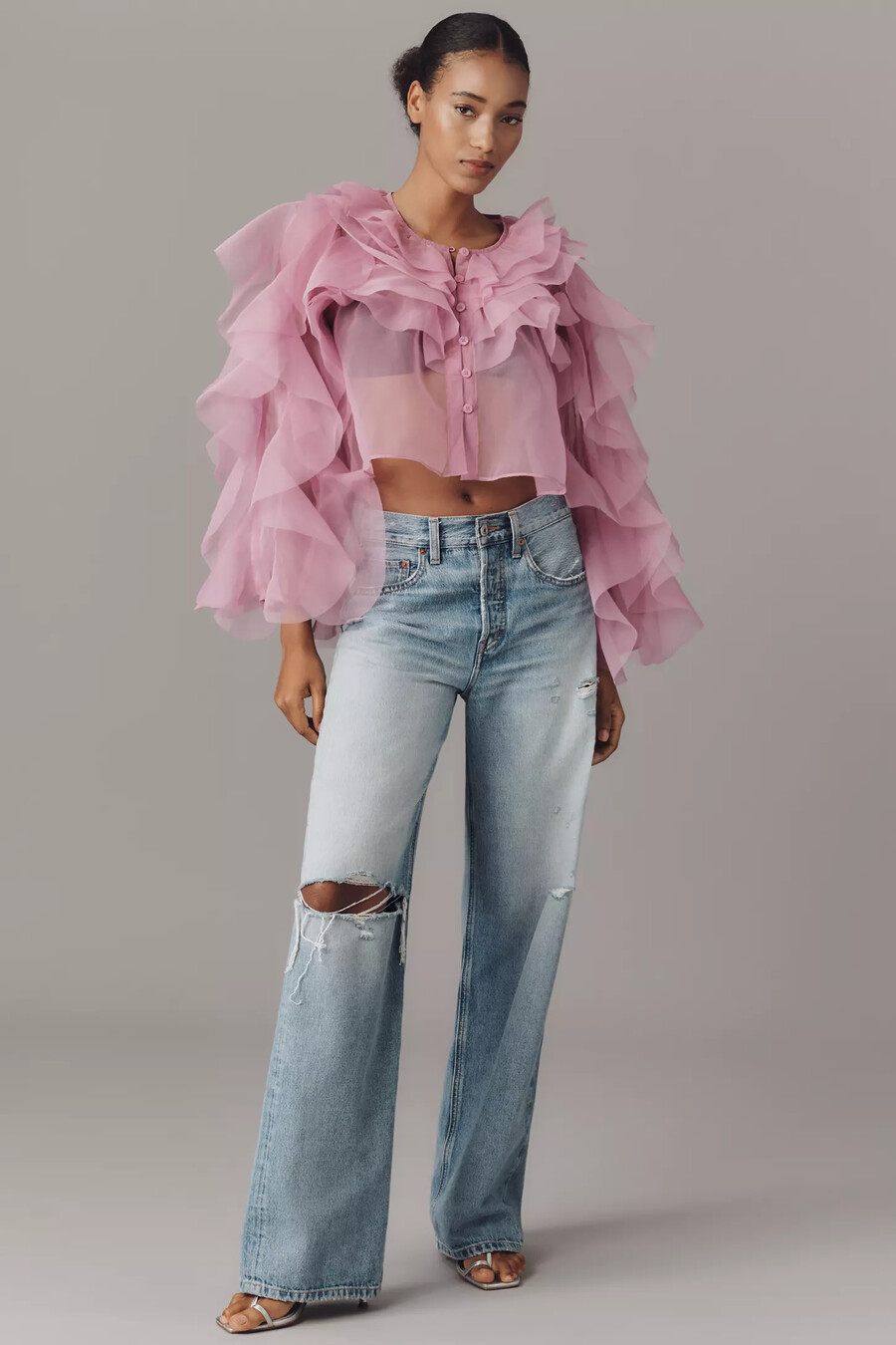 maeve organza ruffled sheer top