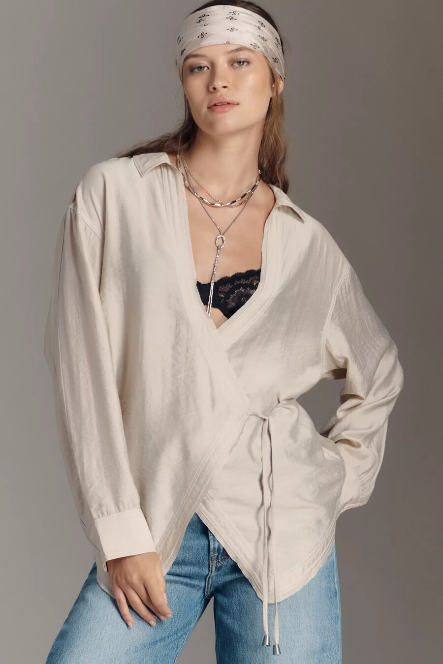 pilcro wrapped v-neck blouse