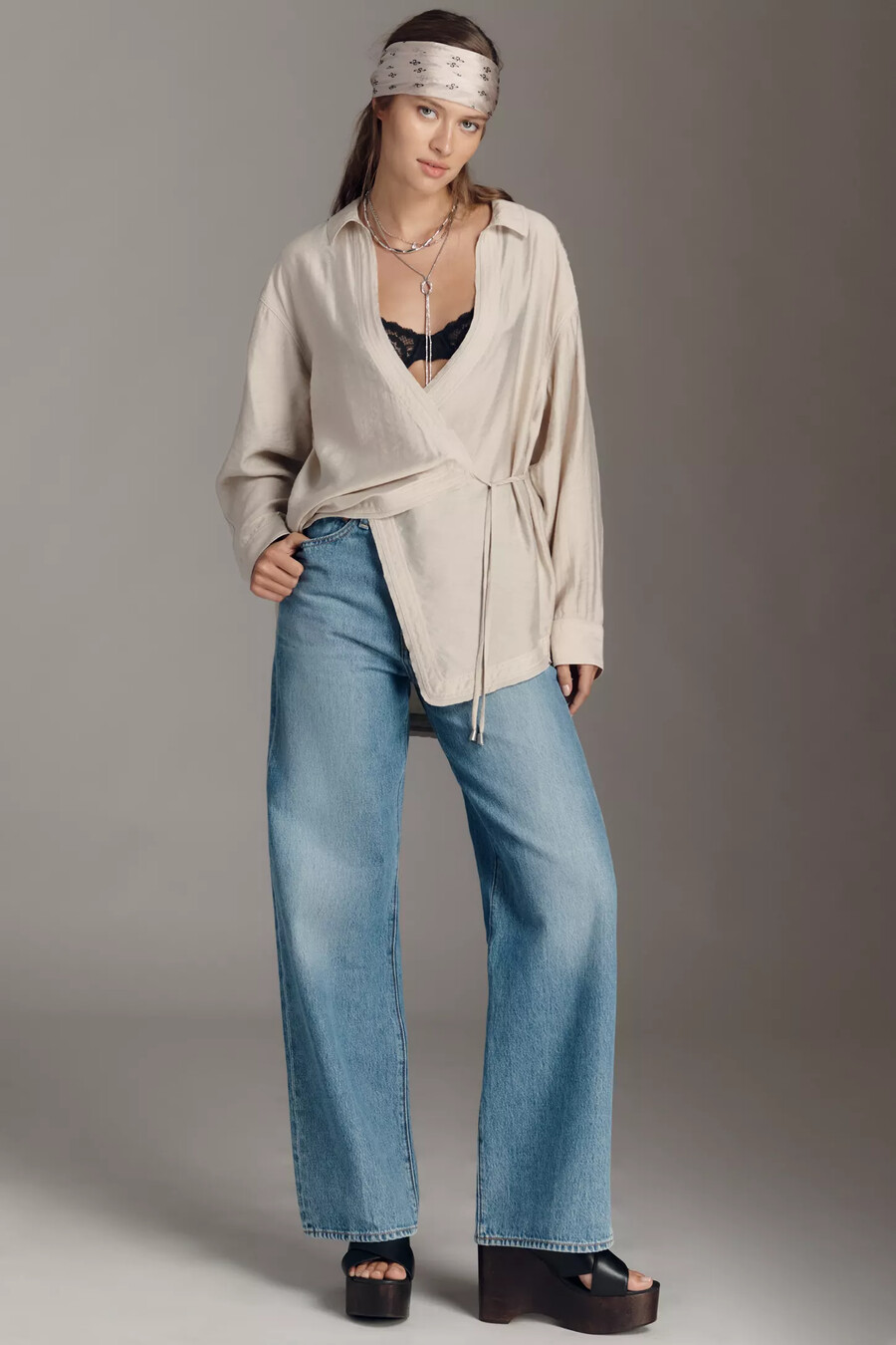 pilcro wrapped v-neck blouse