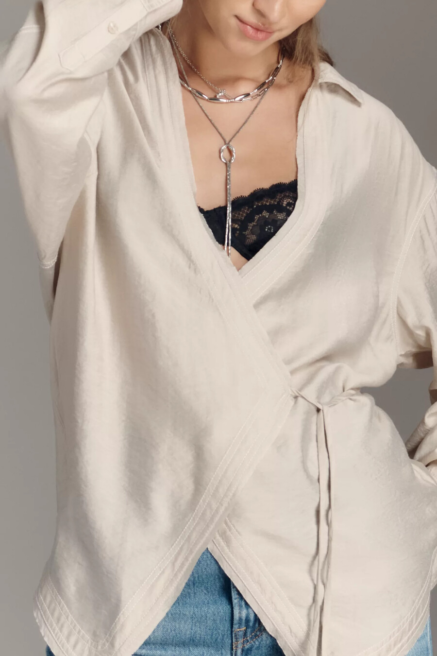 pilcro wrapped v-neck blouse