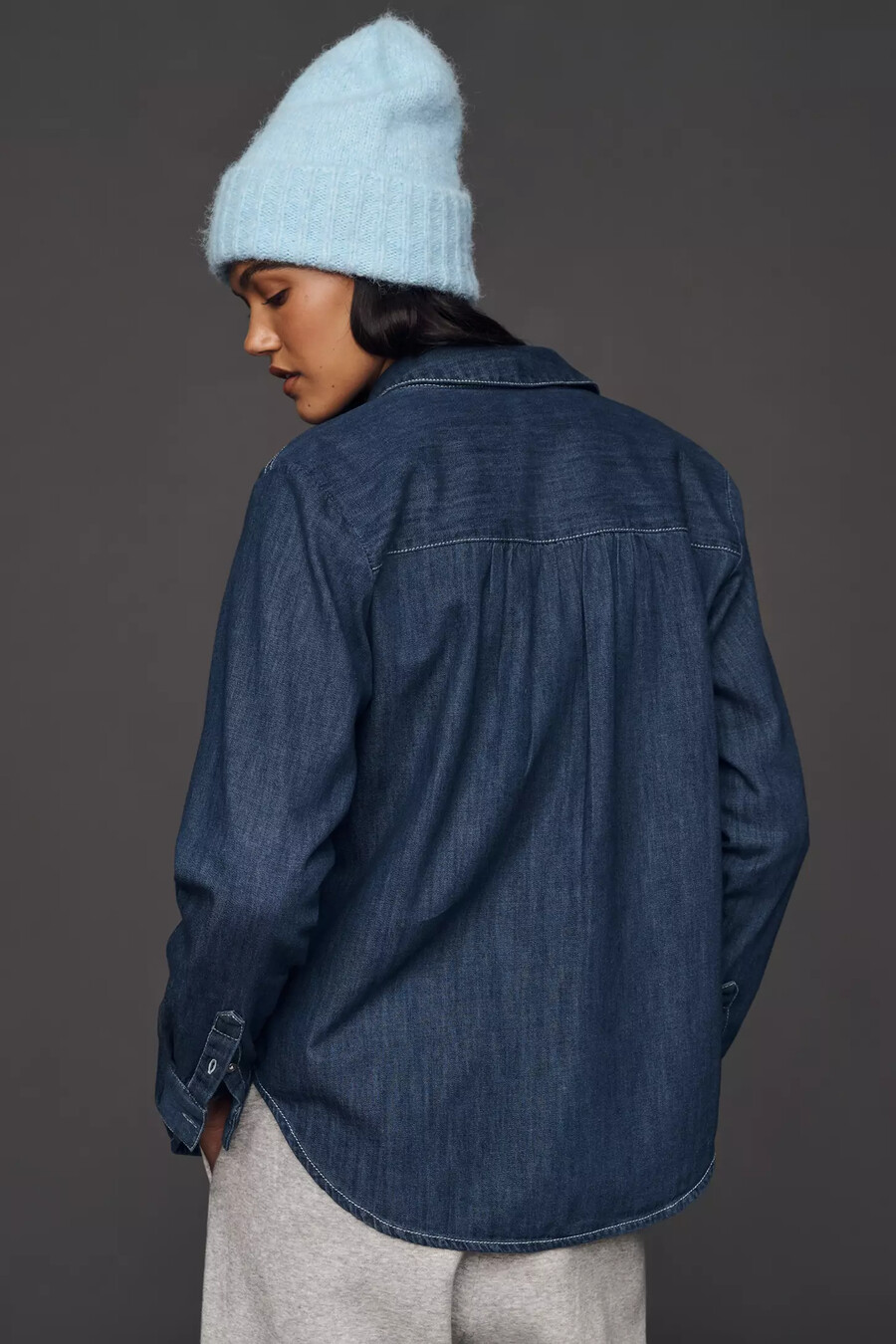 pilcro ski motif long-sleeve denim buttondown shirt