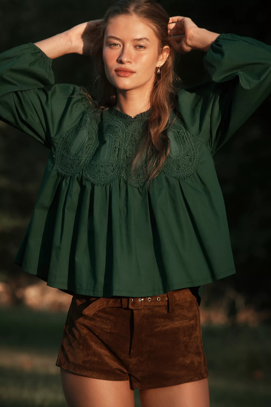 the iris long-sleeve lace poplin blouse by en elly