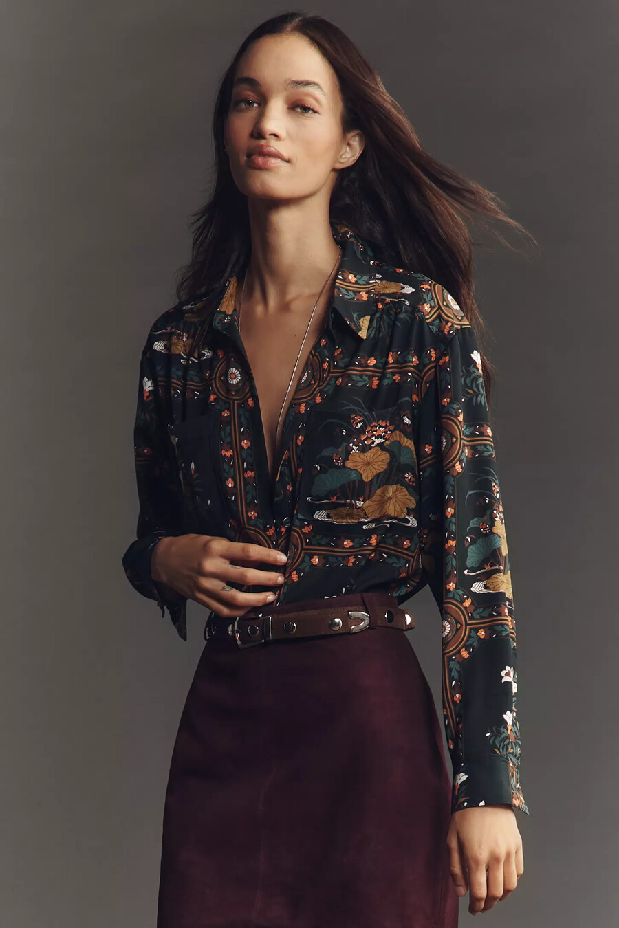 by anthropologie relaxed long-sleeve floral shirt
