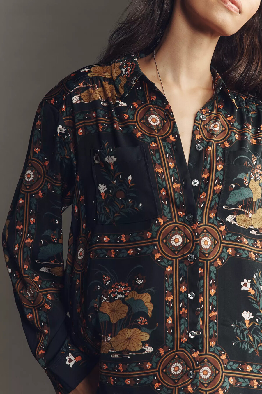 by anthropologie relaxed long-sleeve floral shirt