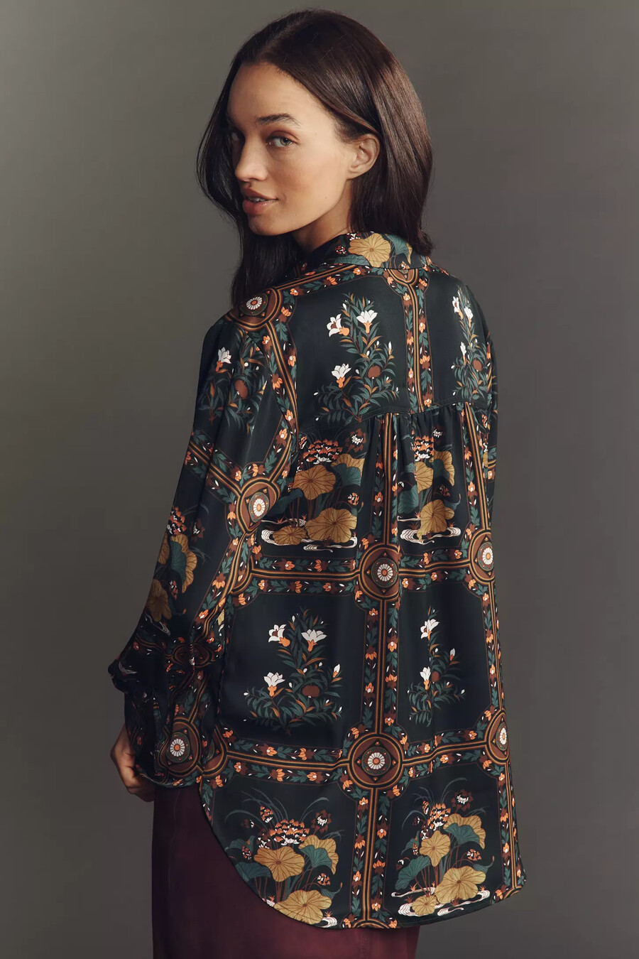 by anthropologie relaxed long-sleeve floral shirt