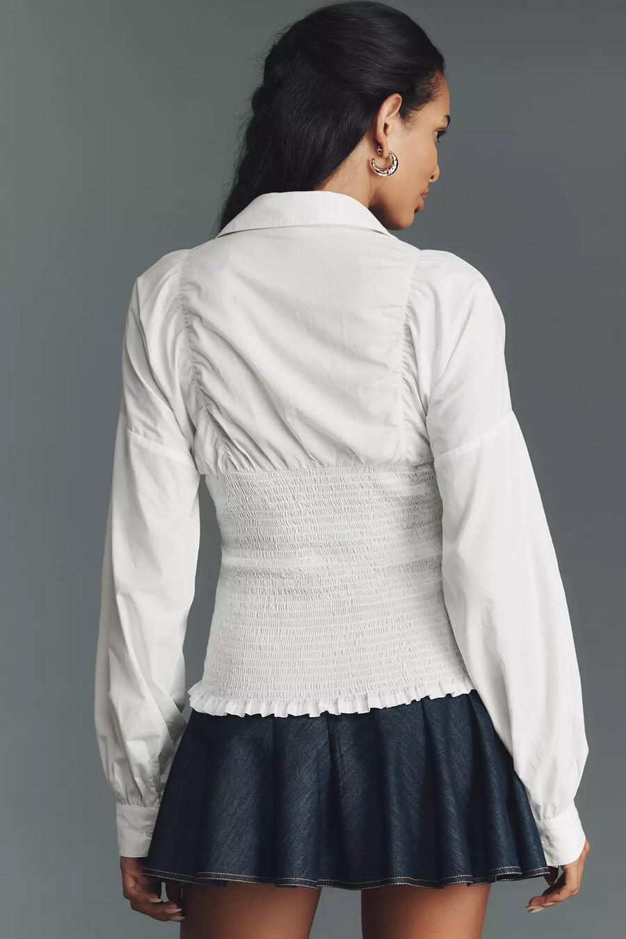 maeve smocked corset buttondown shirt