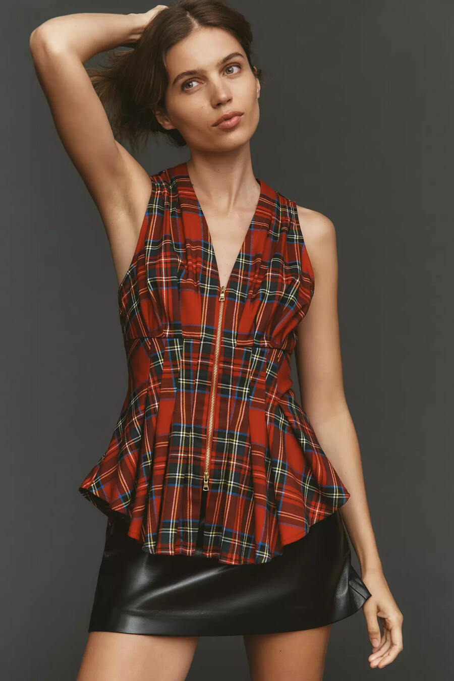 maeve waisted zip-front sleeveless top