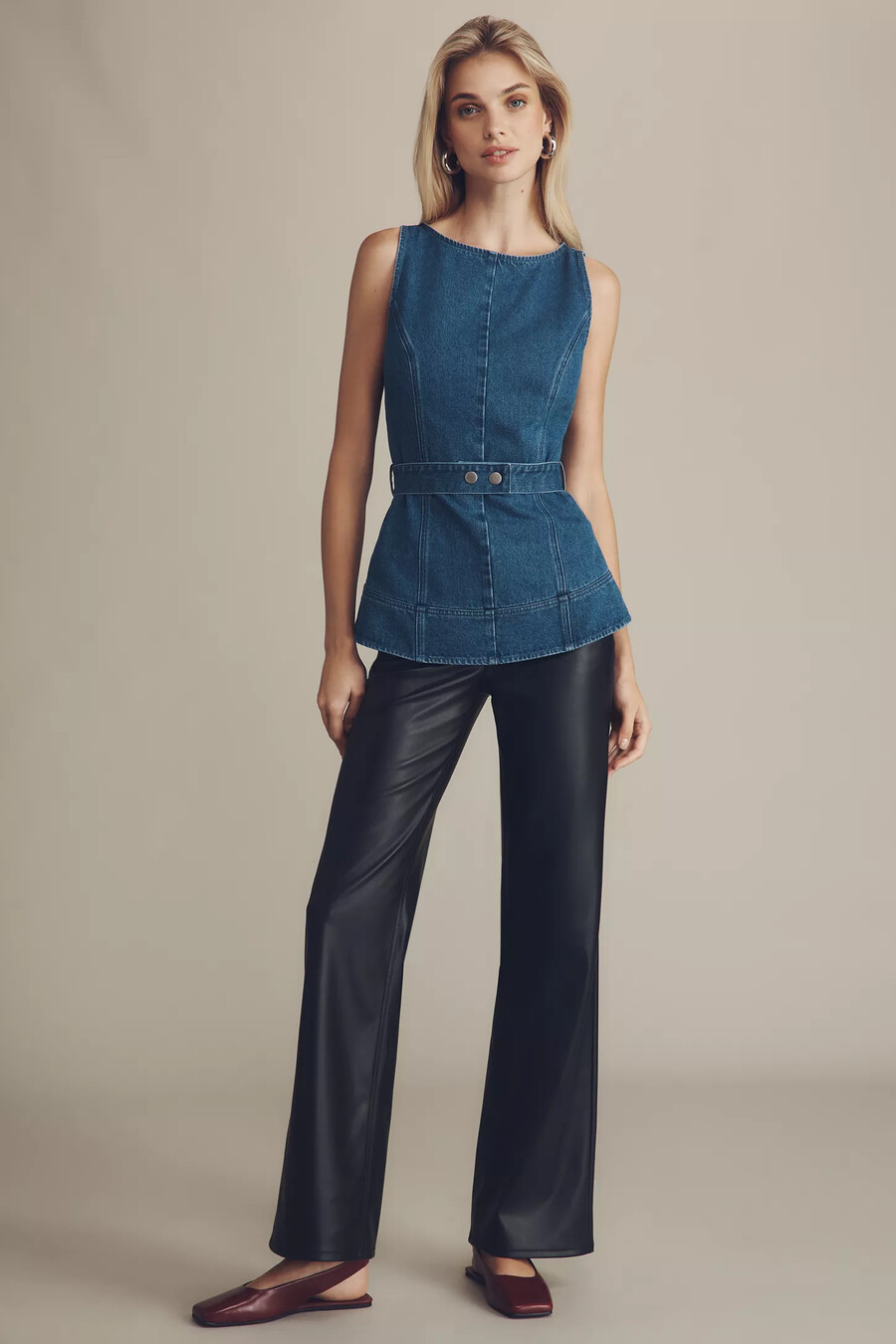 mare mare sleeveless denim belted top