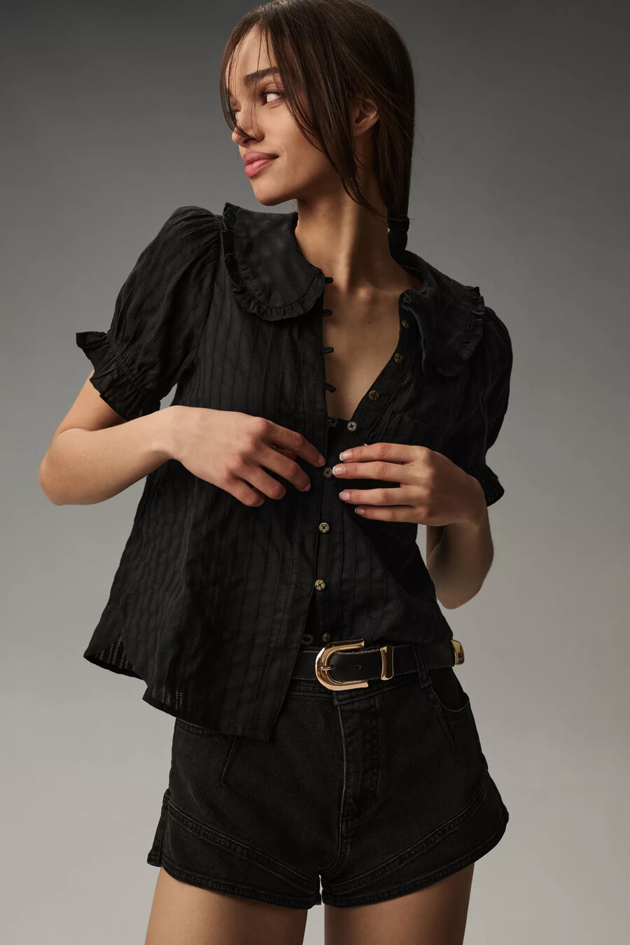 the keira collared button-front blouse by pilcro