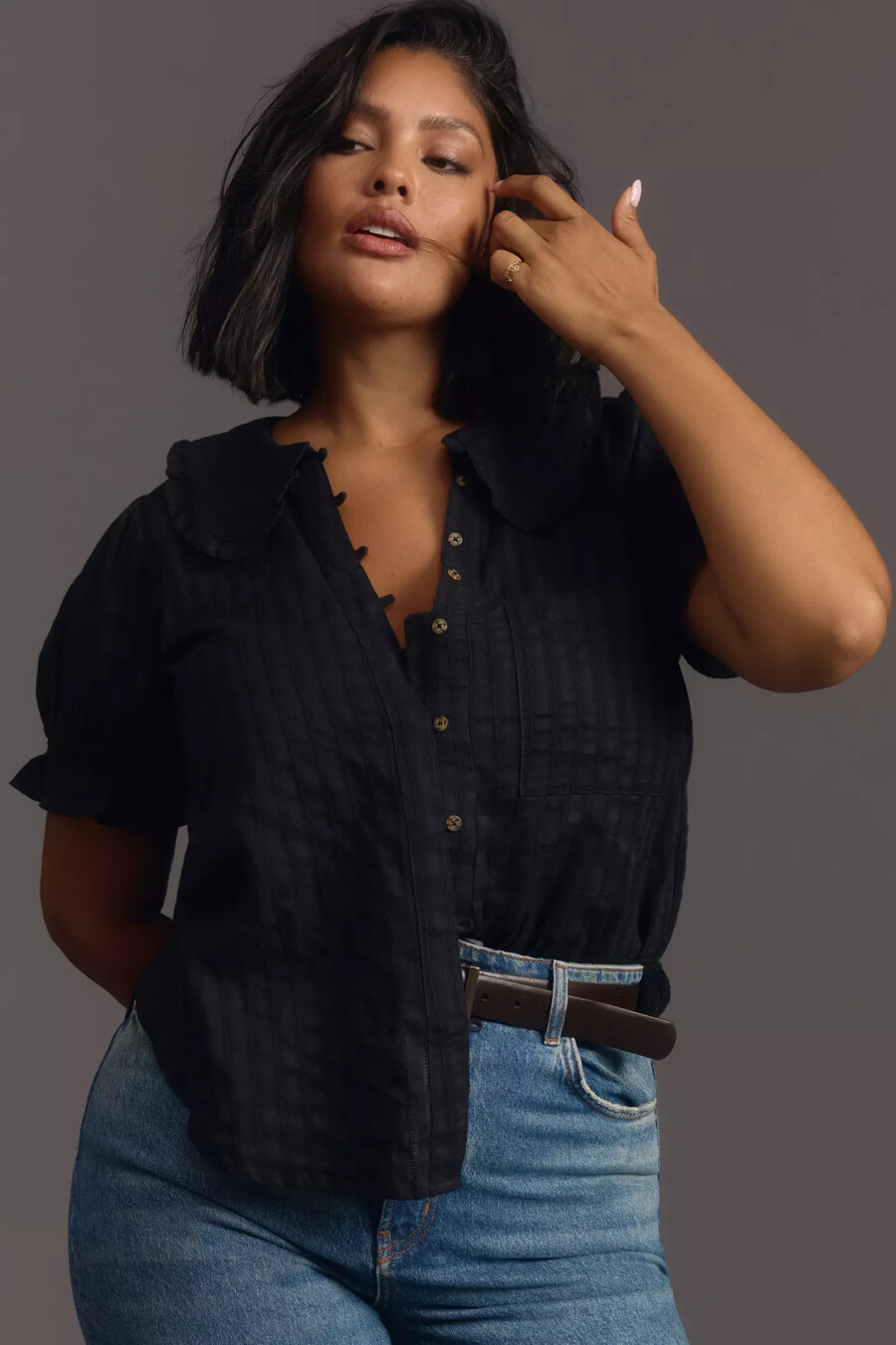 the keira collared button-front blouse by pilcro