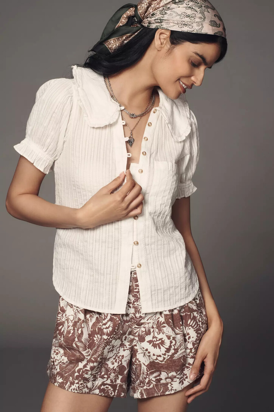 the keira collared button-front blouse by pilcro
