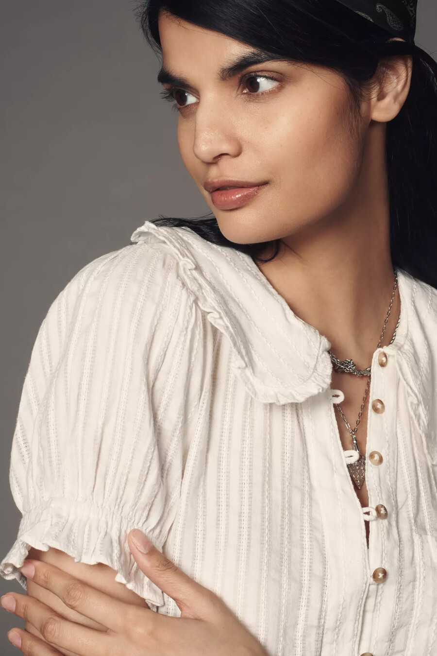 the keira collared button-front blouse by pilcro