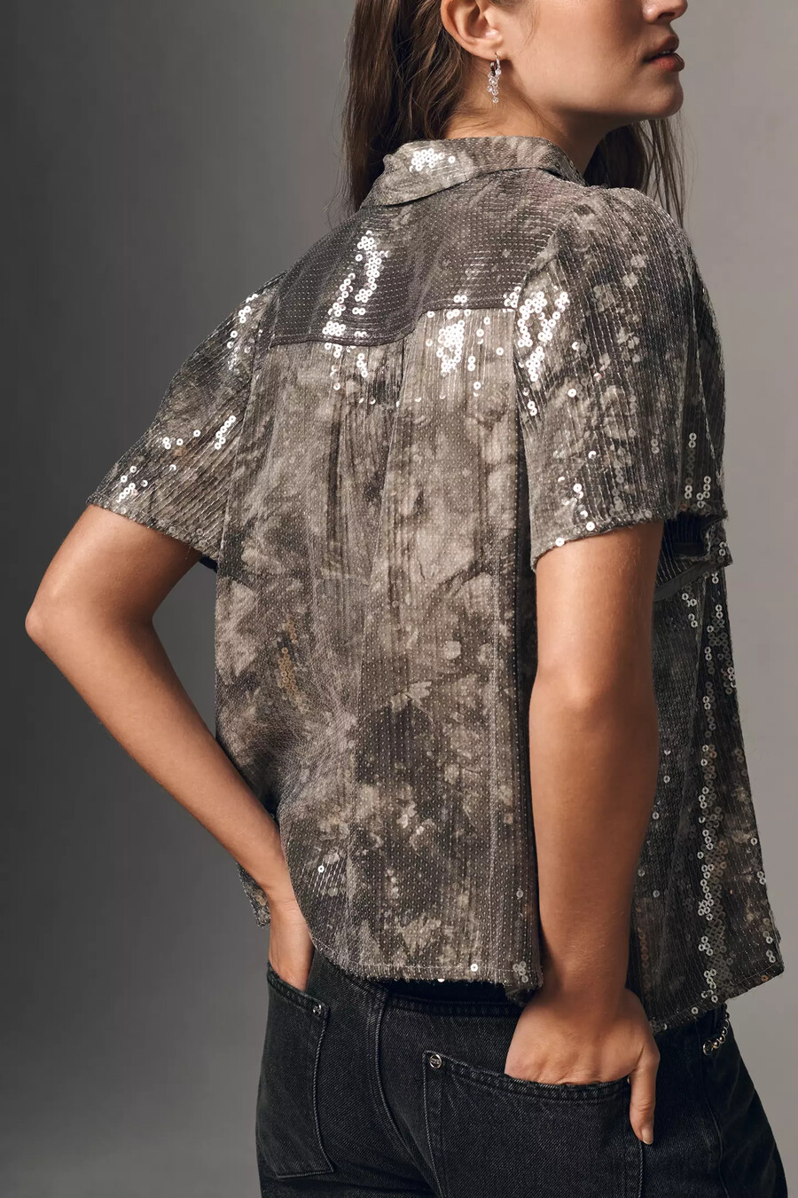 pilcro short-sleeve sequin buttondown blouse