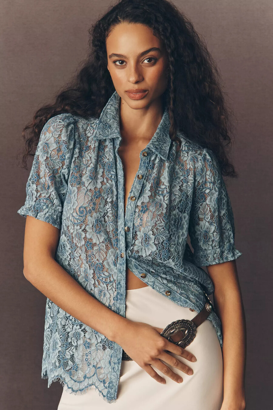 the aly lace puff-sleeve blouse by pilcro
