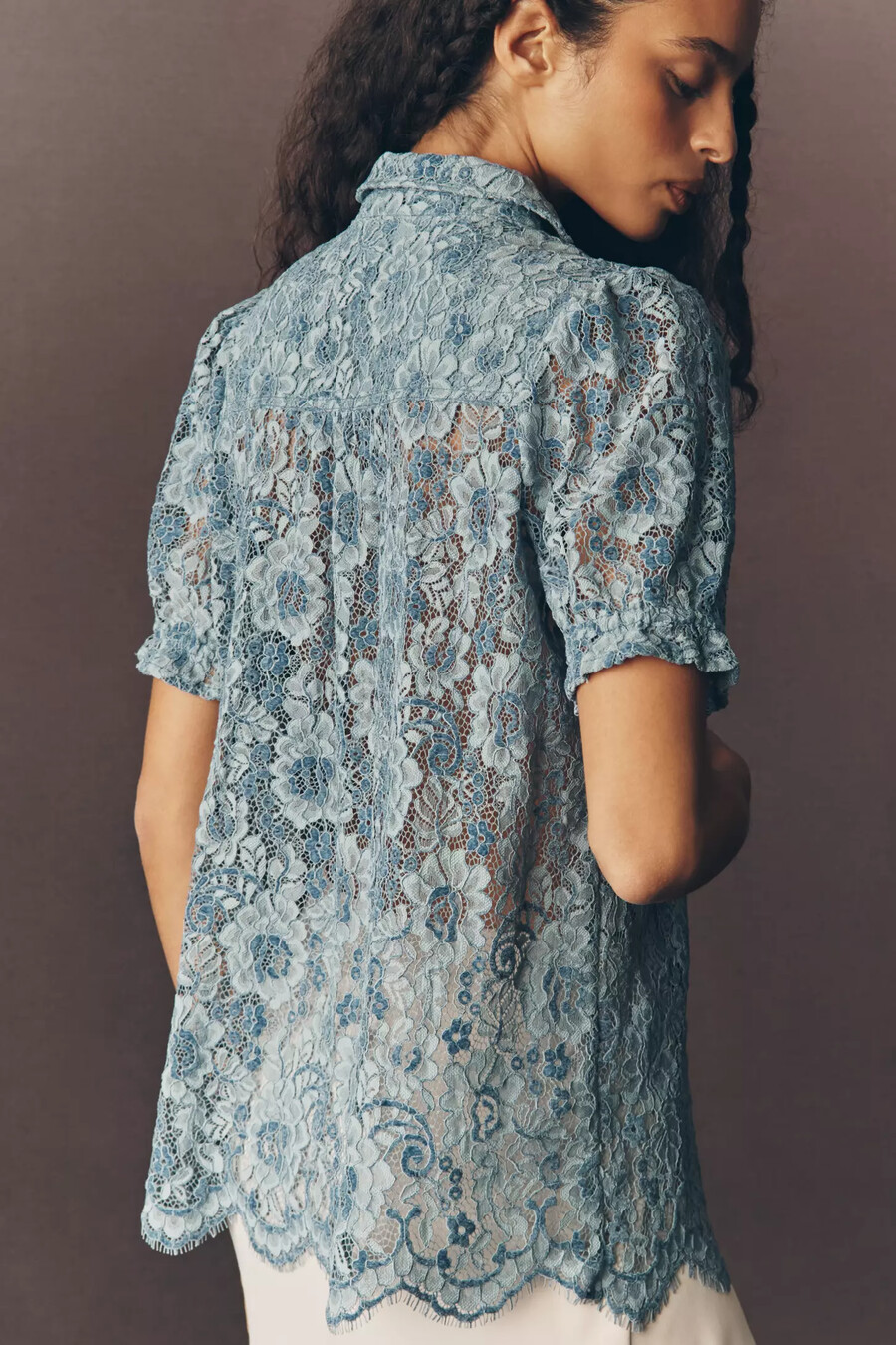 the aly lace puff-sleeve blouse by pilcro