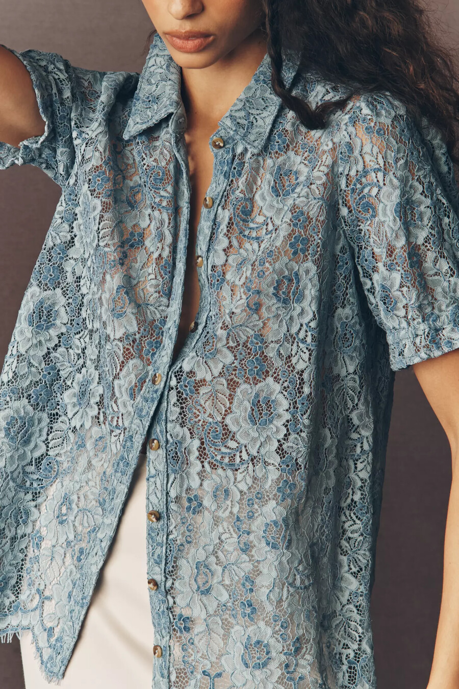 the aly lace puff-sleeve blouse by pilcro