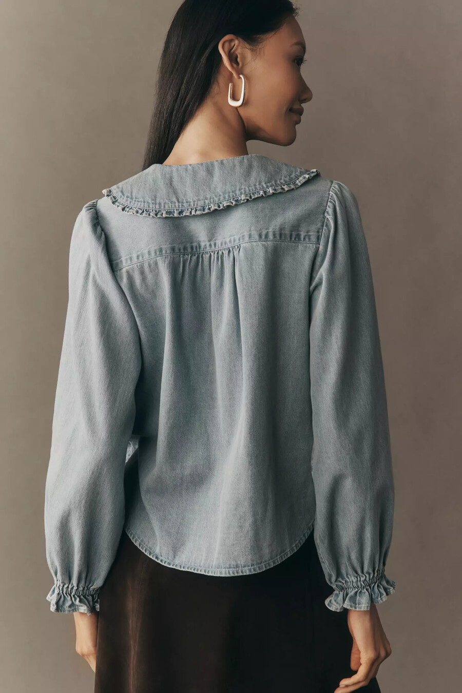 the keira collared button-front blouse by pilcro long-sleeve denim edition