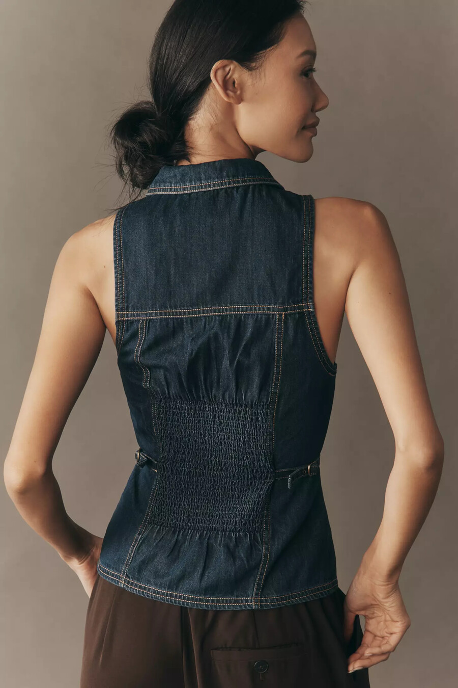 pilcro denim zip-front vest