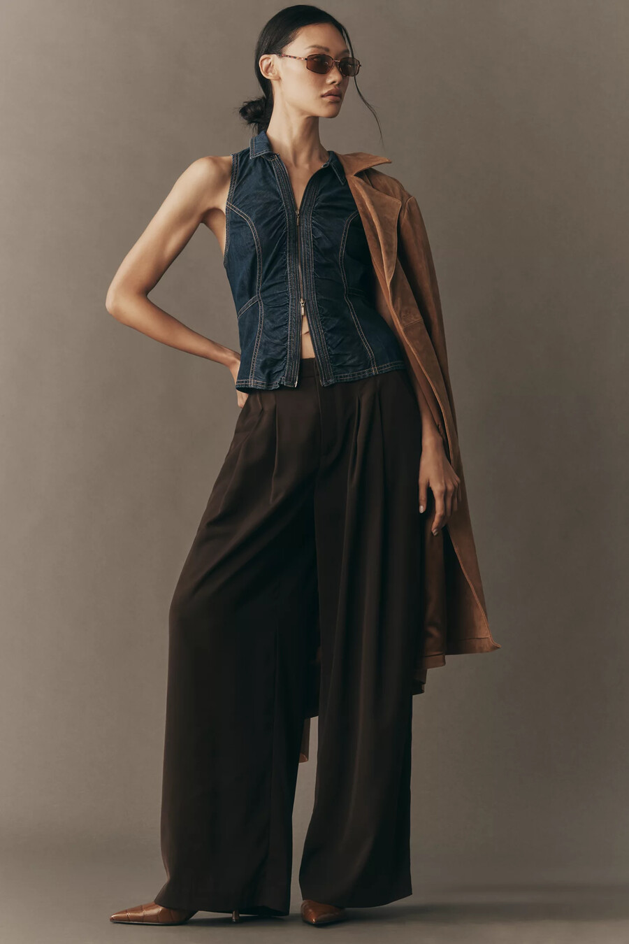 pilcro denim zip-front vest