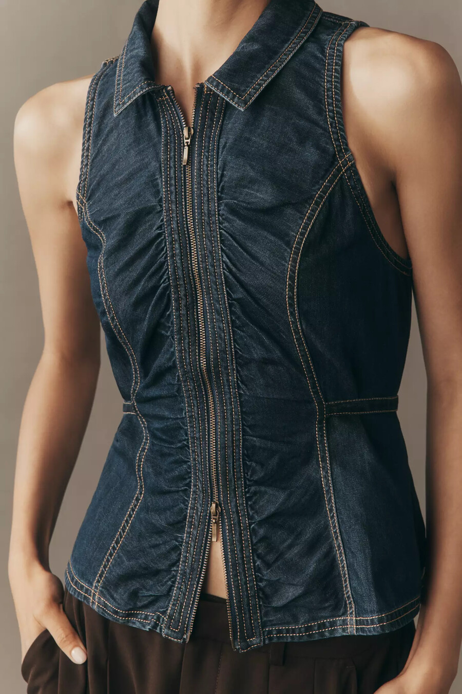 pilcro denim zip-front vest