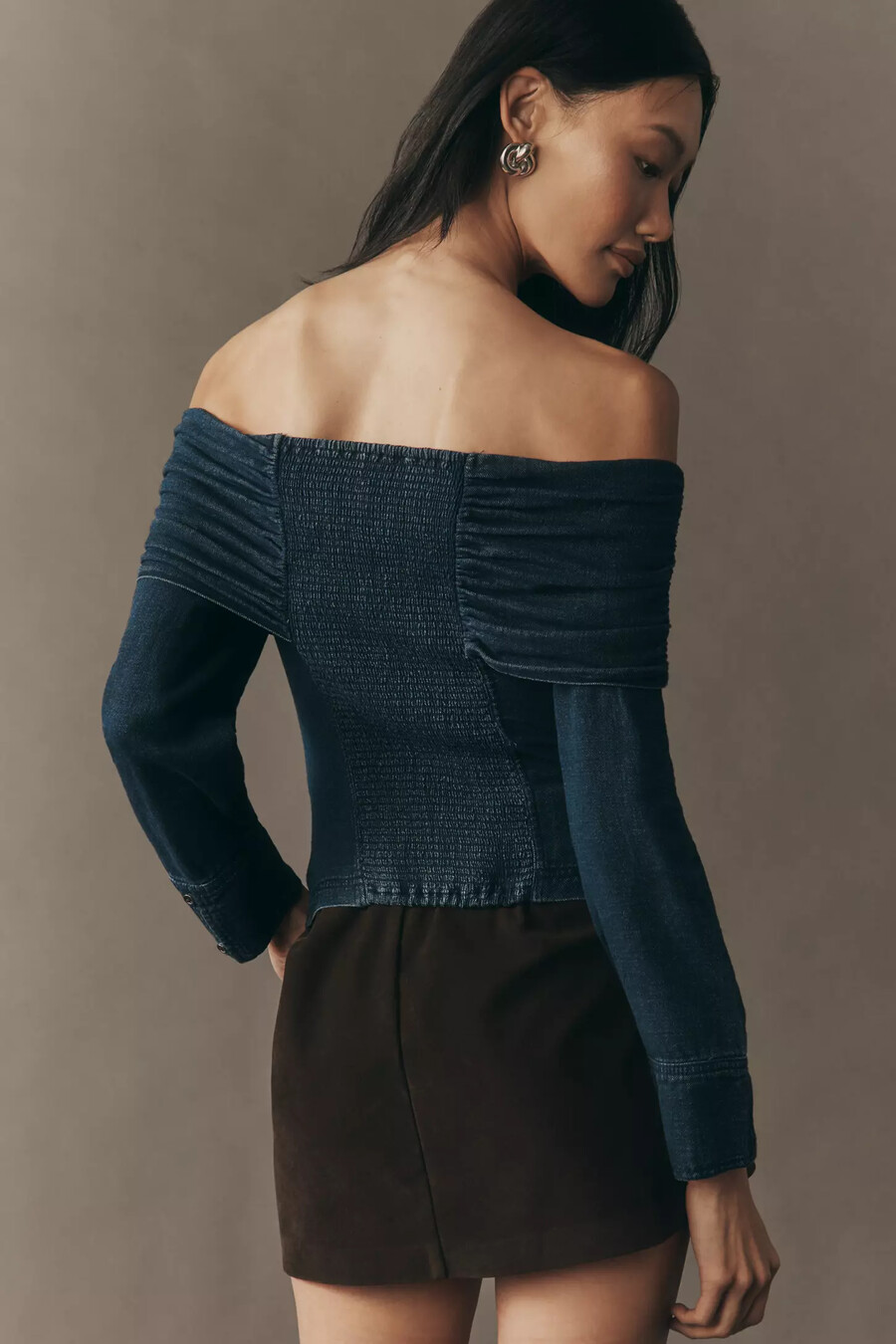 pilcro long-sleeve off-shoulder denim top