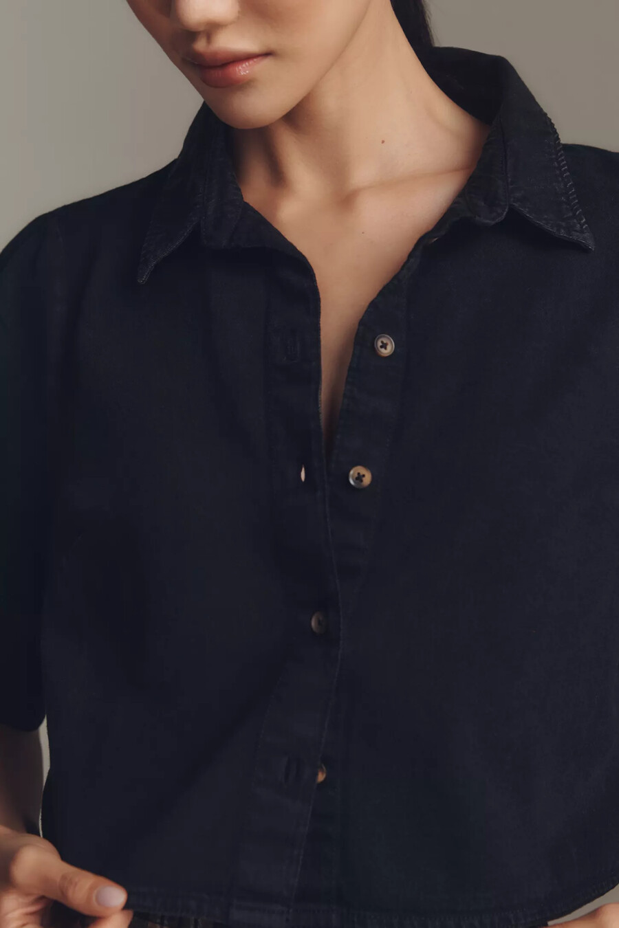 pilcro lantern-sleeve collared crop blouse