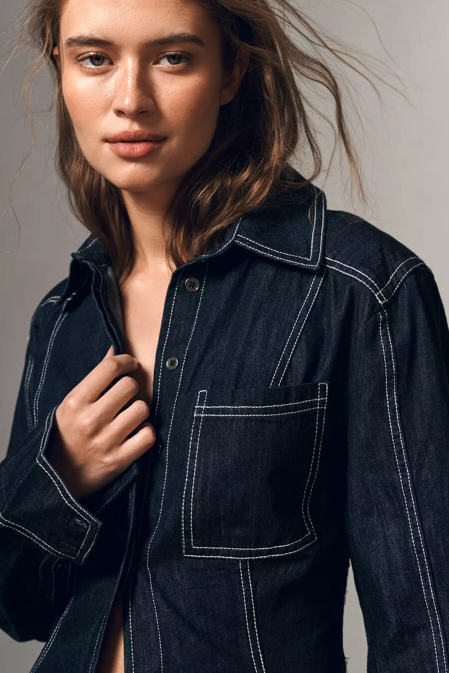 pilcro long-sleeve denim buttondown shirt