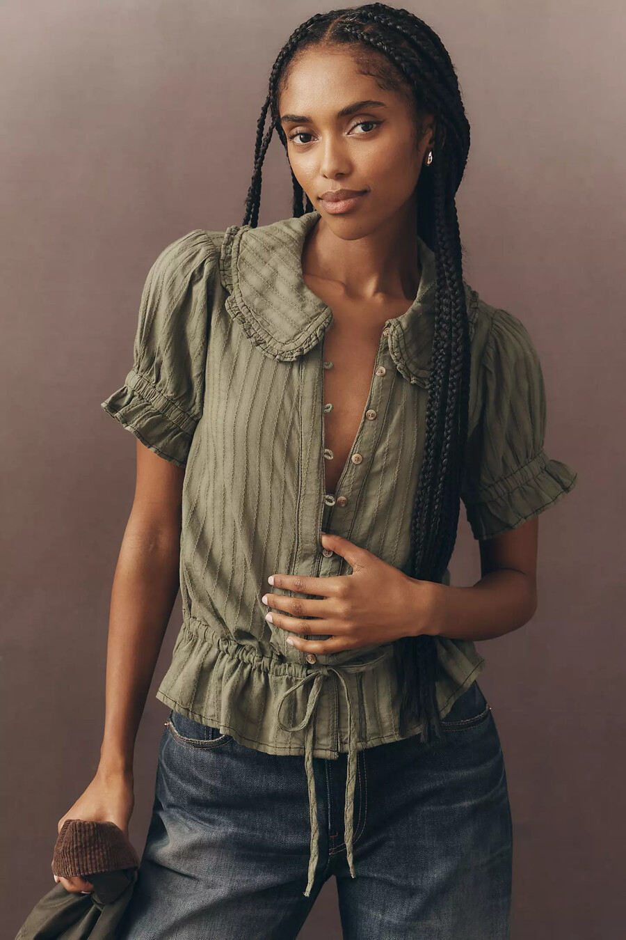 the keira cinch-tie peplum blouse by pilcro