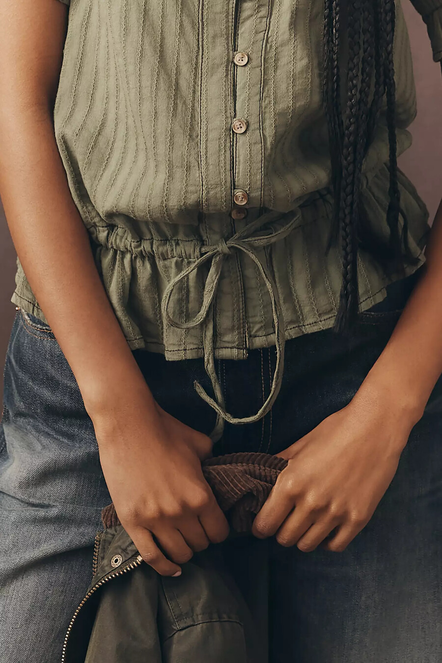 the keira cinch-tie peplum blouse by pilcro