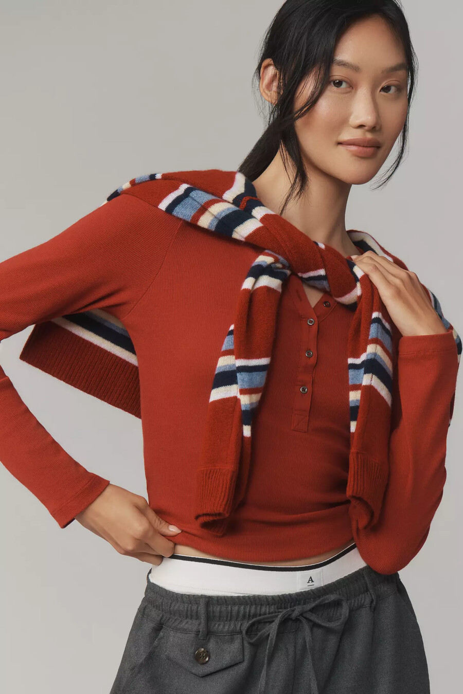 pilcro ribbed long-sleeve henley top