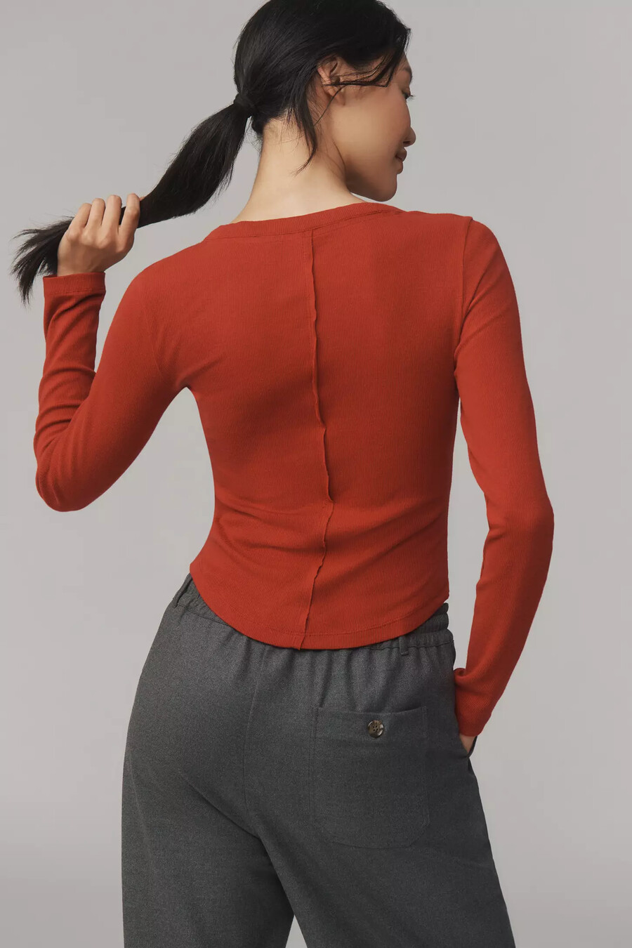 pilcro ribbed long-sleeve henley top