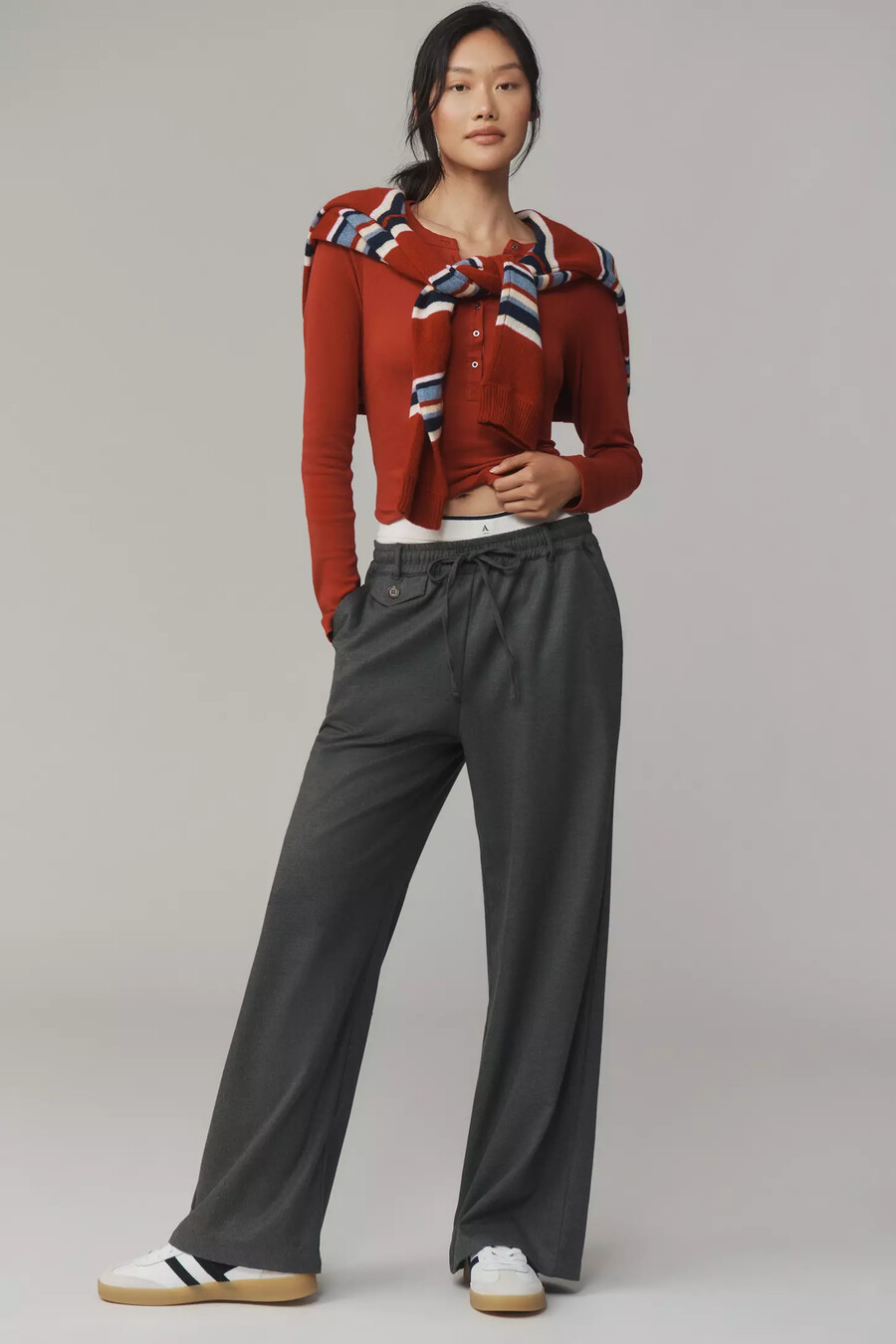 pilcro ribbed long-sleeve henley top