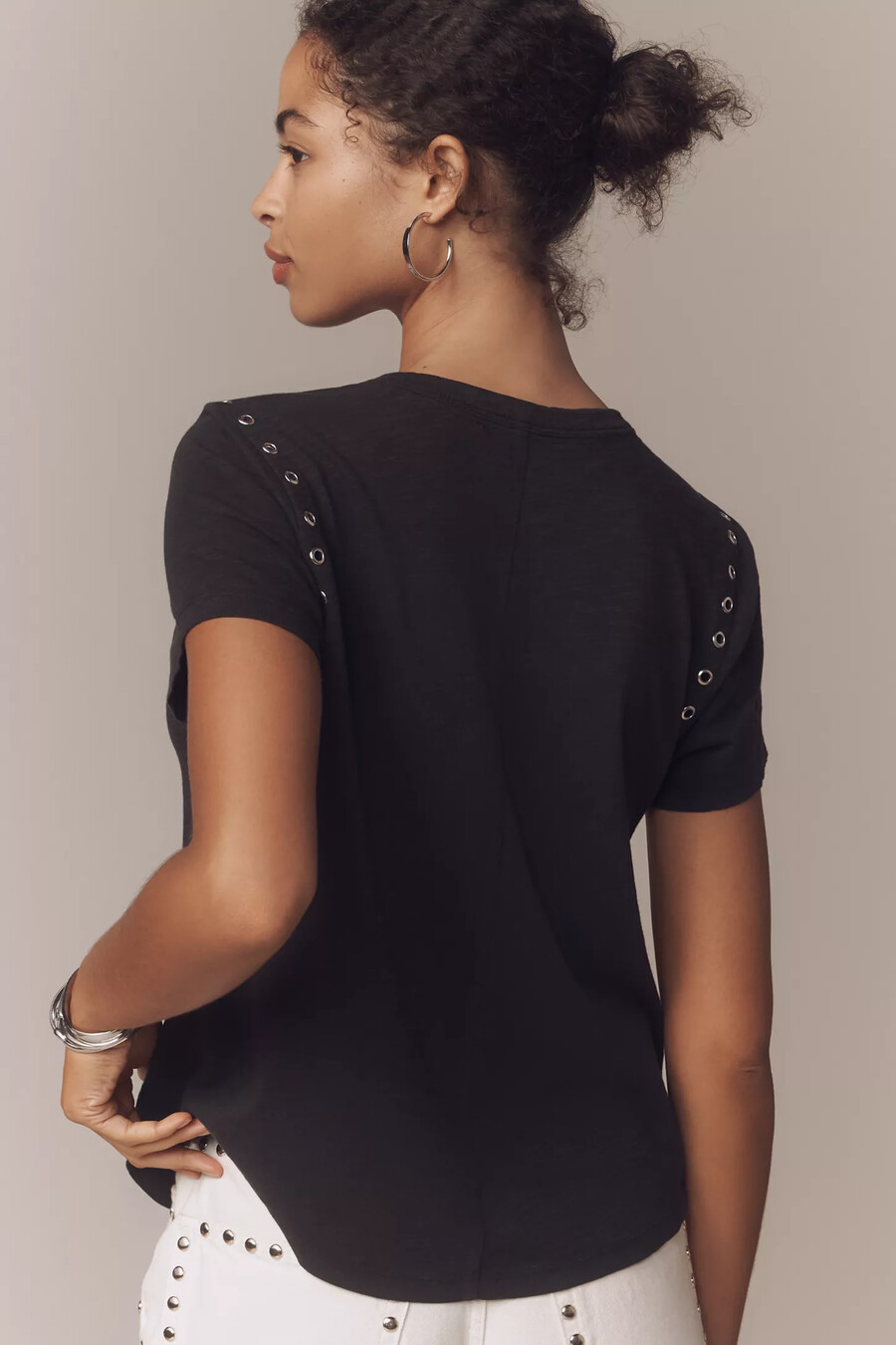 the bennie cotton slub crew-neck grommet t-shirt by pilcro
