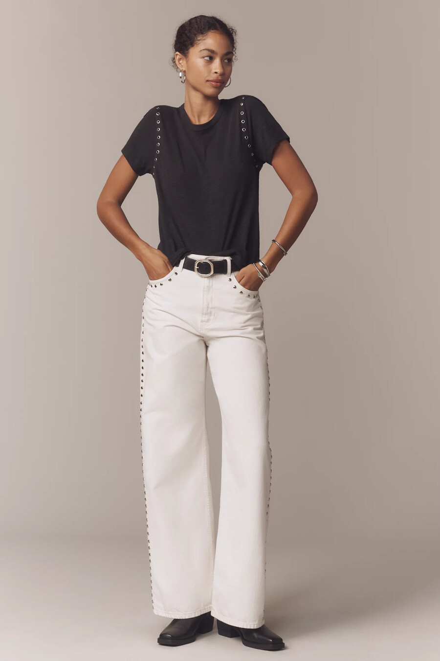 the bennie cotton slub crew-neck grommet t-shirt by pilcro