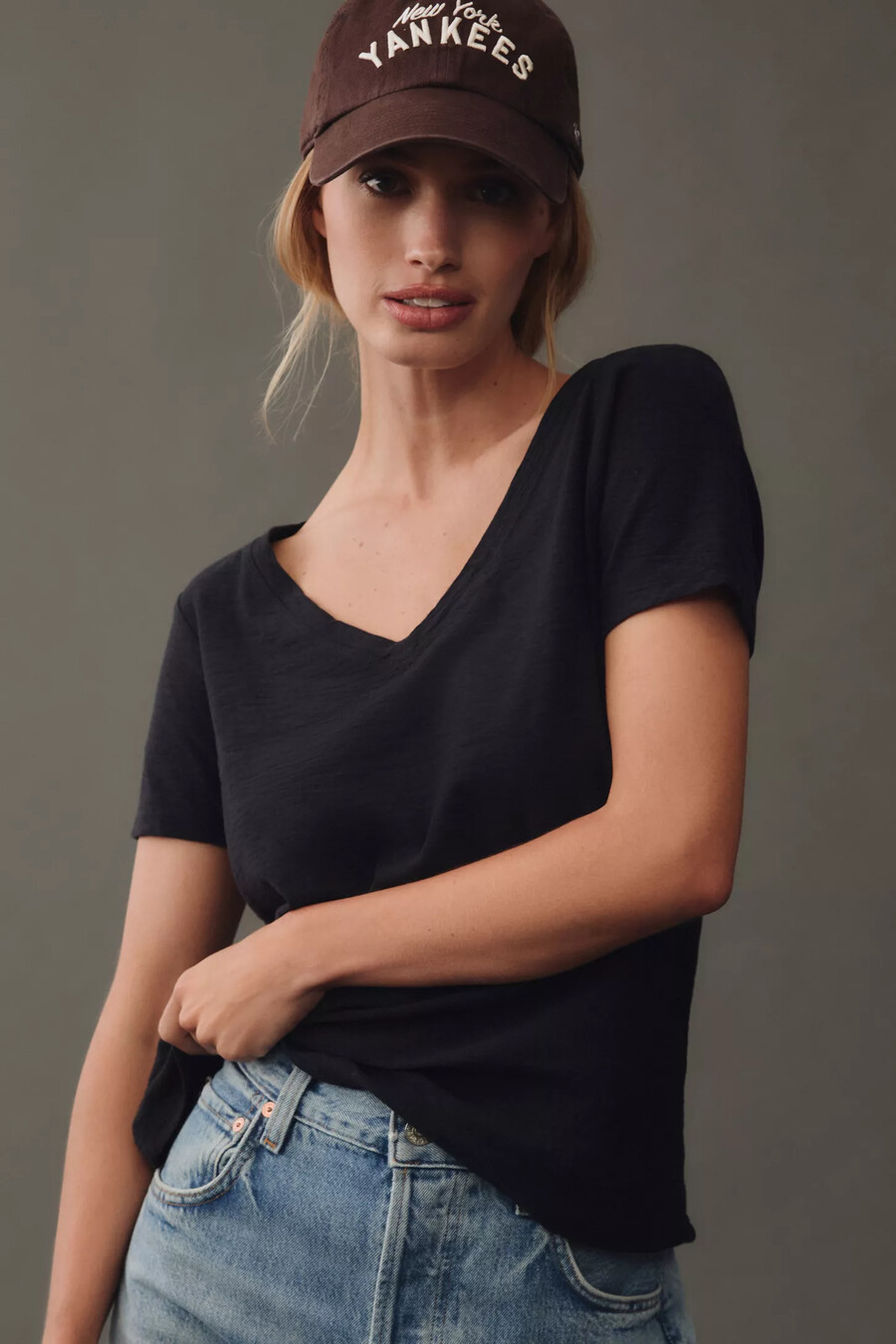 the bennie slim crew neck cotton-slub t-shirt by pilcro v-neck edition