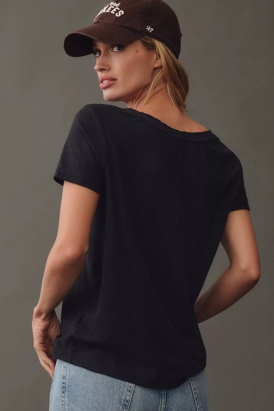 the bennie slim crew neck cotton-slub t-shirt by pilcro v-neck edition