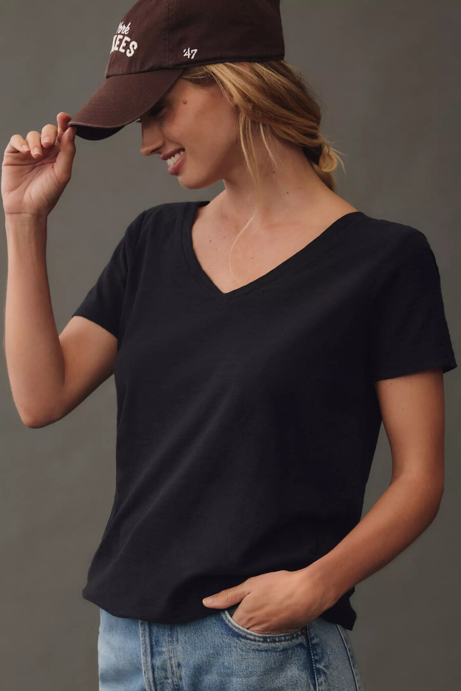 the bennie slim crew neck cotton-slub t-shirt by pilcro v-neck edition