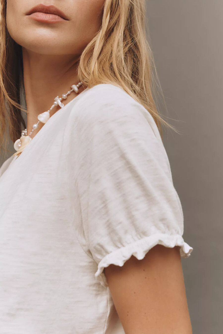 the bennie cotton-slub crew-neck t-shirt by pilcro puff-sleeve edition