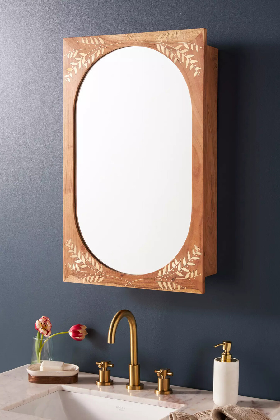 marta acacia wood mirrored bathroom wall cabinet