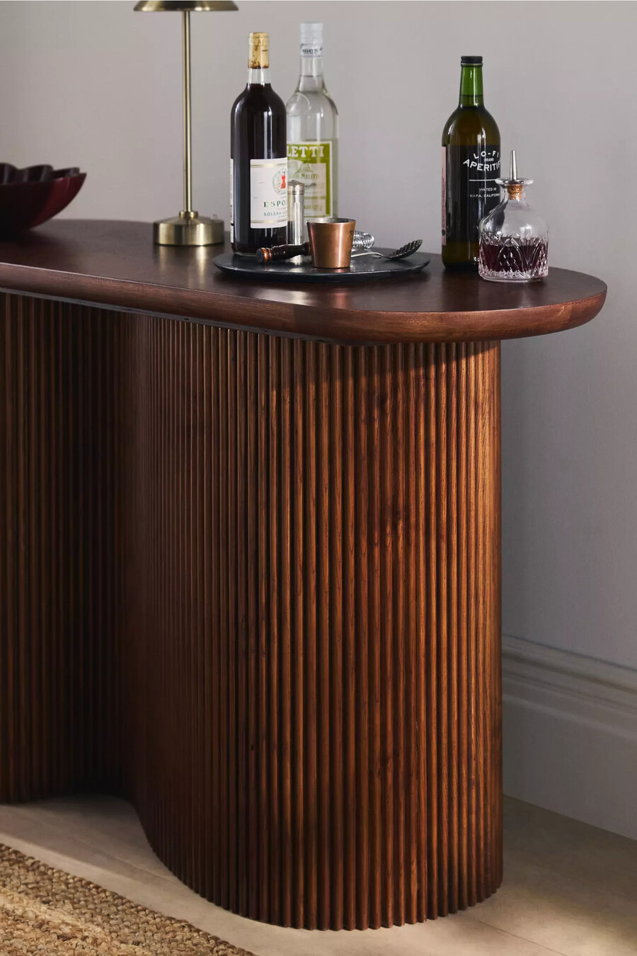scout burl wood fluted console table
