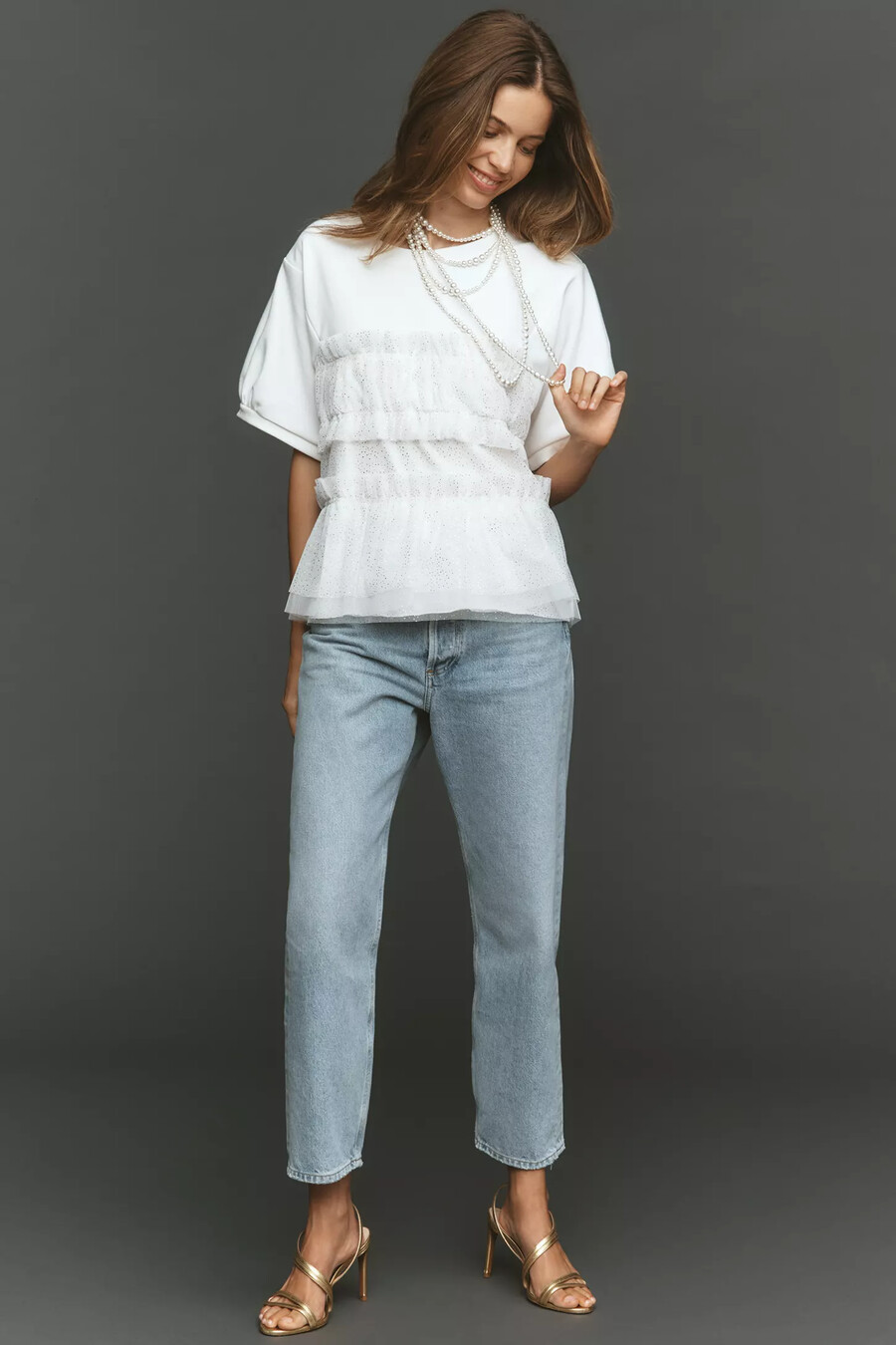 maeve short-sleeve smocked ruffled top