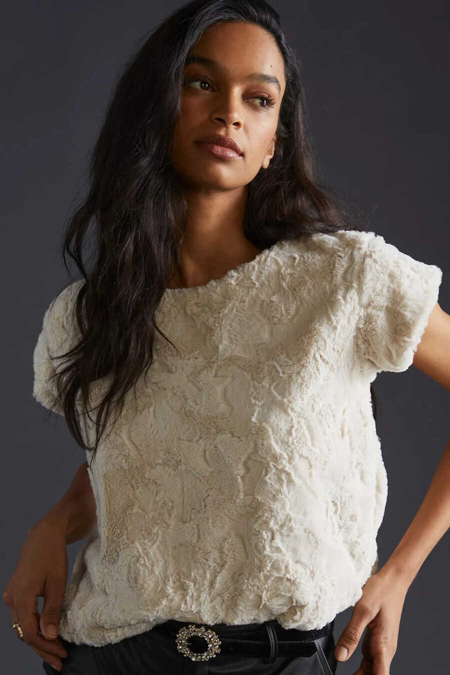 maeve faux fur t-shirt