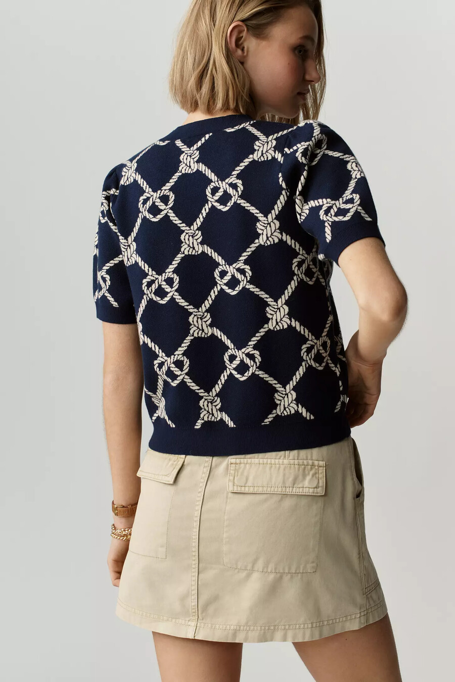sloane strawberry puff-sleeve knitted top