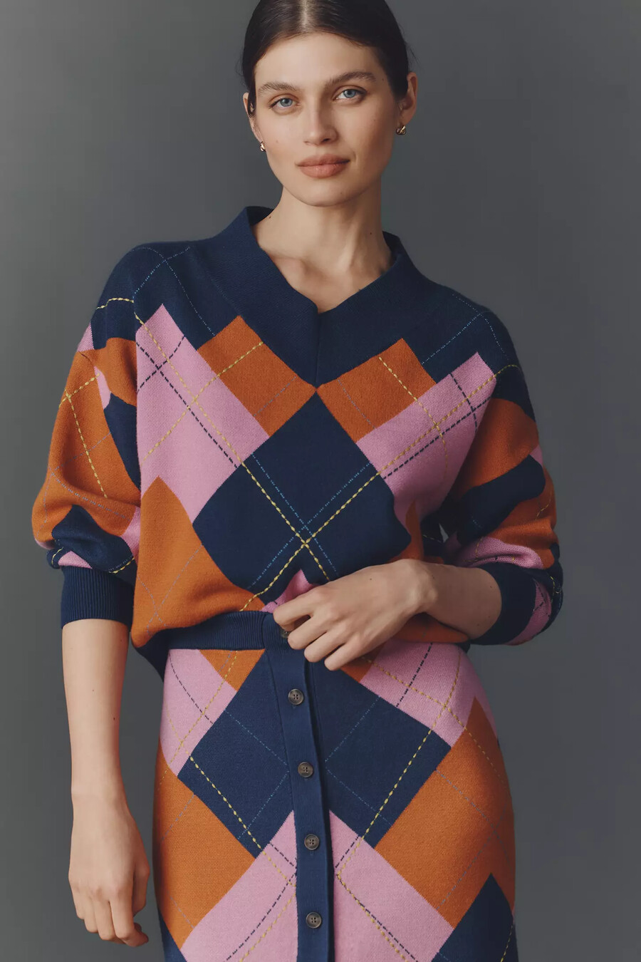 maeve v-neck argyle jumper