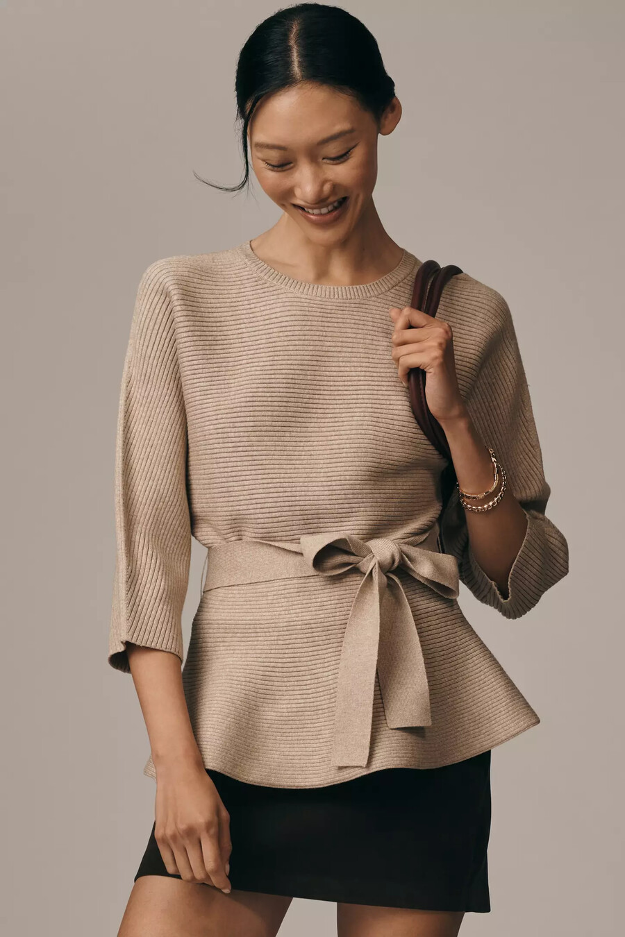 maeve ribbed belted jumper