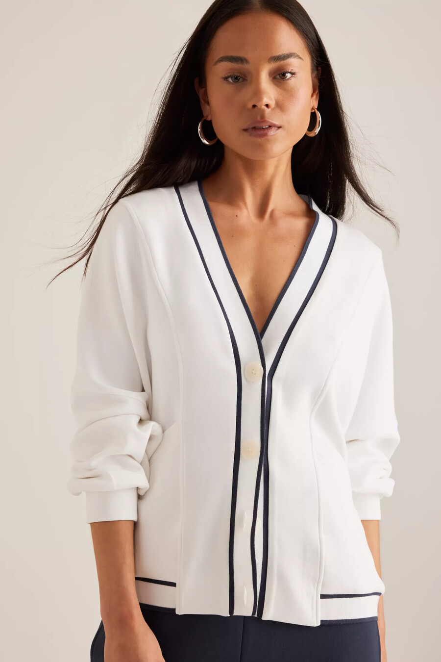 varley decker contrast piping cardigan