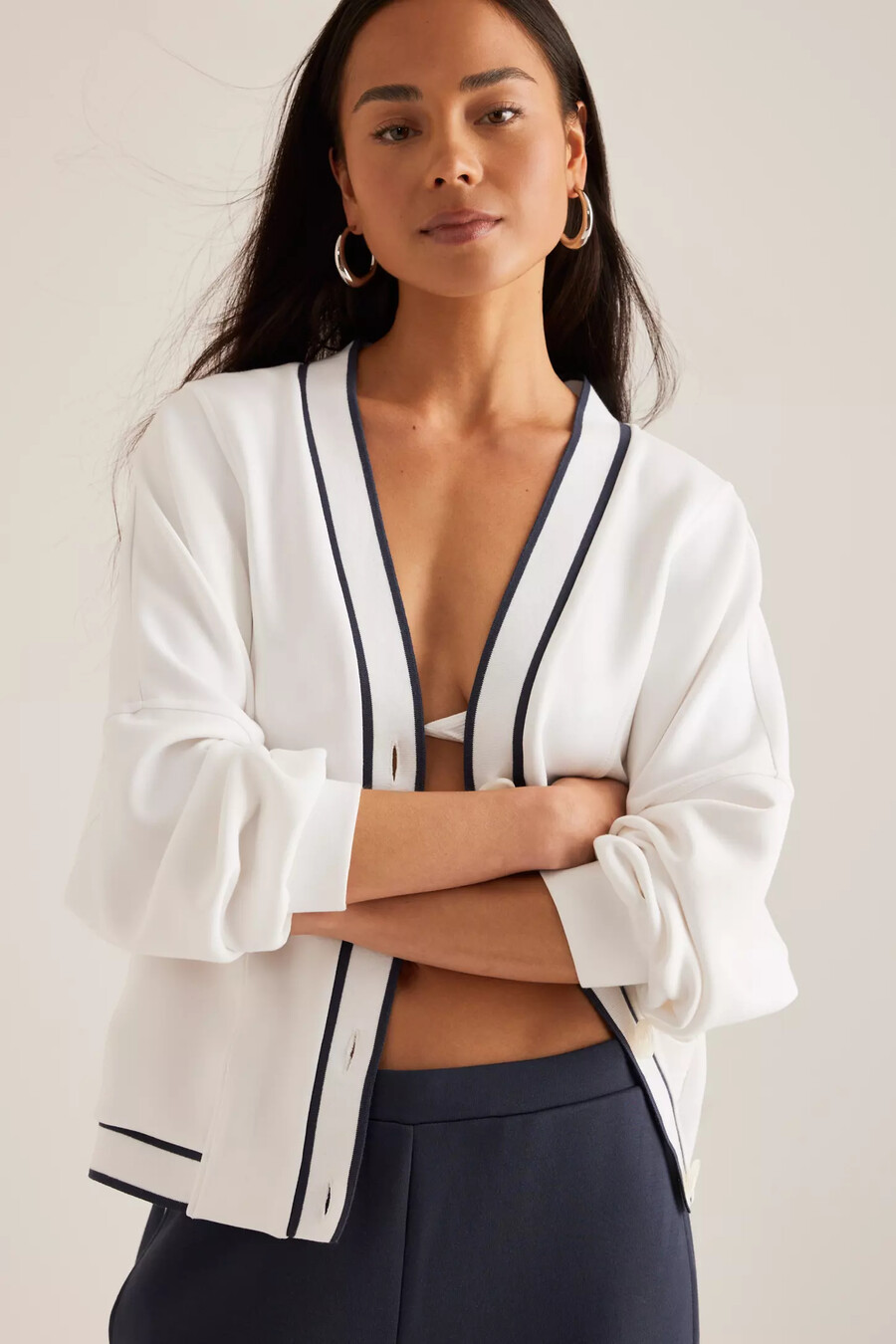 varley decker contrast piping cardigan