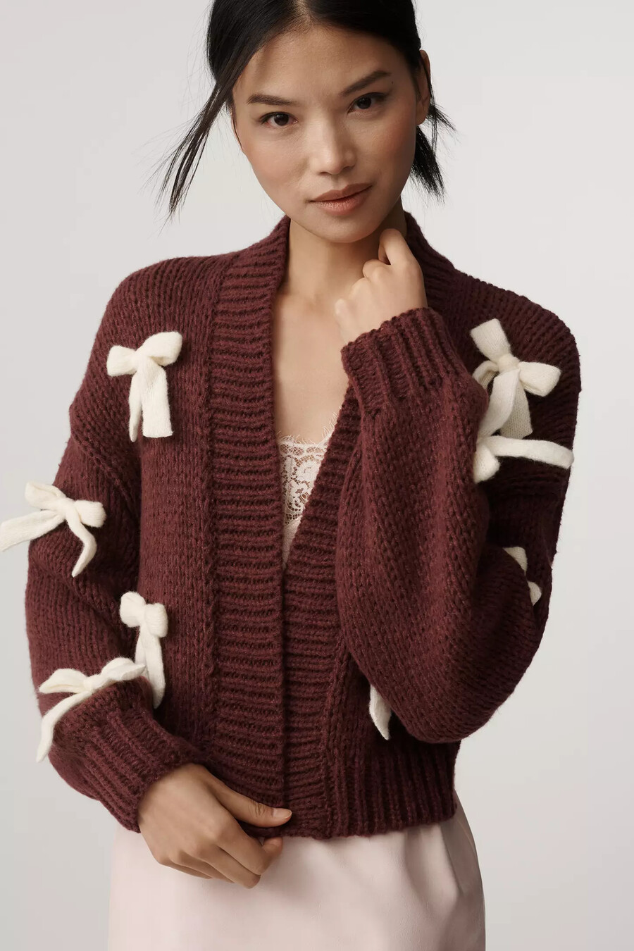 the alicia 3d bow cropped cardigan by maeve